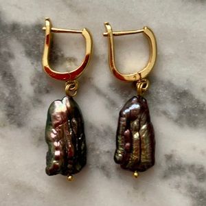 Black opal dangle drop earrings